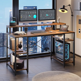 Computer desk with raised deals monitor shelf